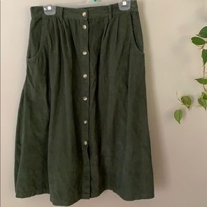 vintage green corduroy midi skirt